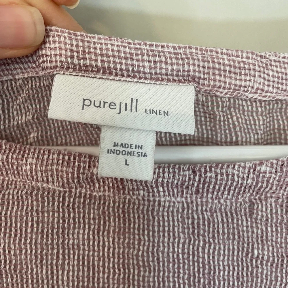 Pure Jill J. Jill Women Large Mauve Striped Linen Gauze Knit Boxy 3/4 Sleeve Top